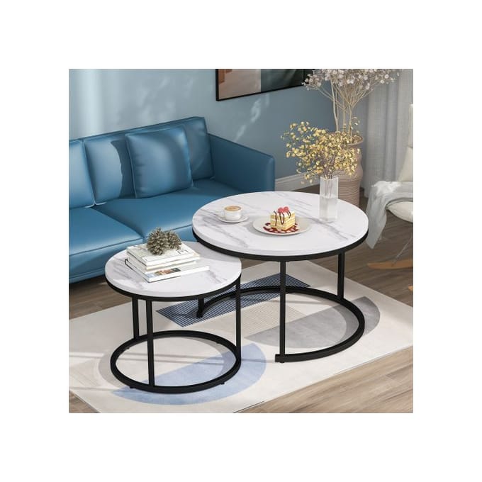 Ronde salontafel Set van 2 salontafels Woonkamer Ronde in elkaar passende bijzettafel 2 Ronde bijzettafel(Eik)