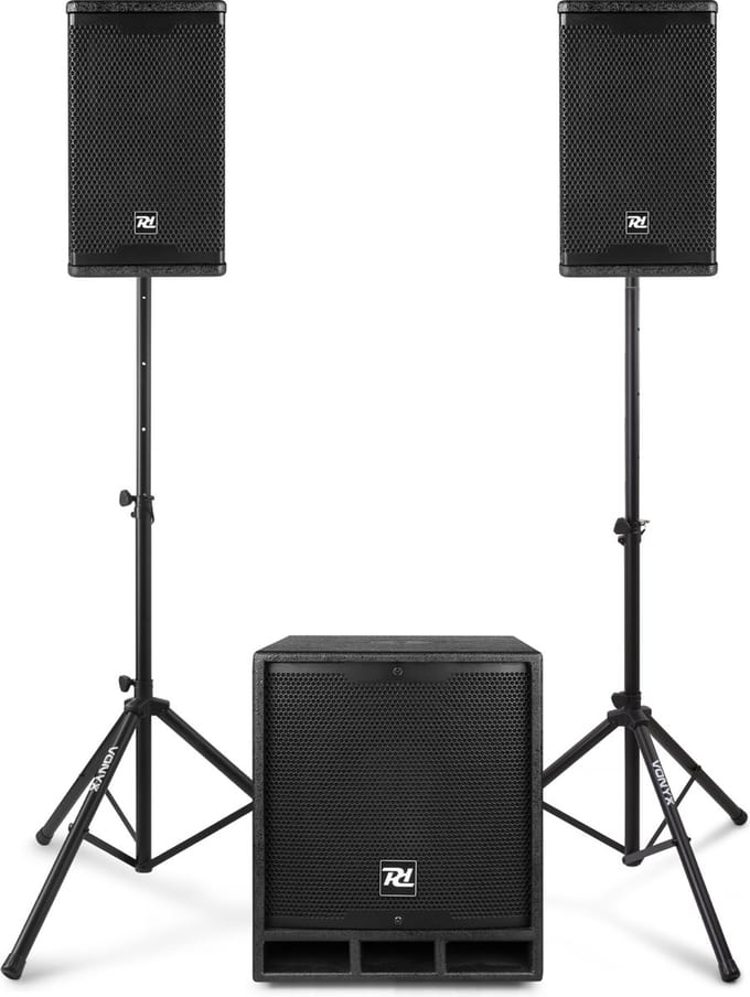 Power Dynamics Combo1200 set met statieven - 2.1 actieve speaker set met Bluetooth - 1200W