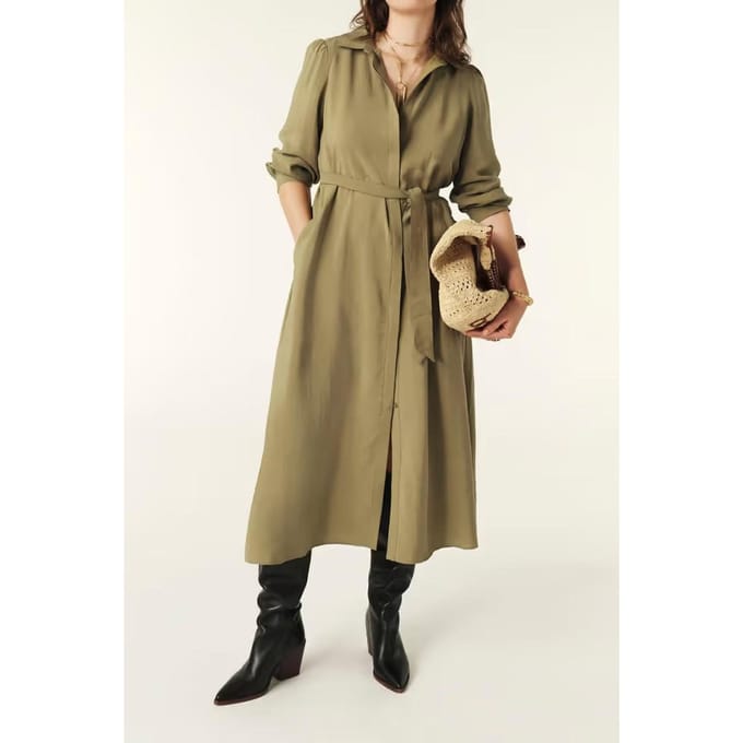 BA&SH Robe Lara Kaki Maat: S | Maxi Jurken Outlet | Dames | Bruin