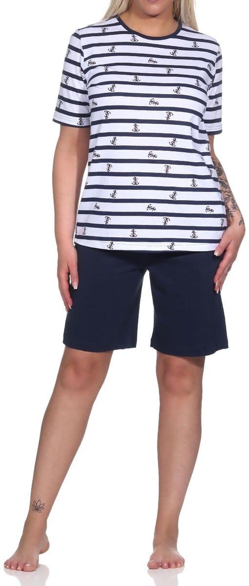 Normann dames shorty pyjama met korte mouwen in Maritime Optics - Ook in oversizes