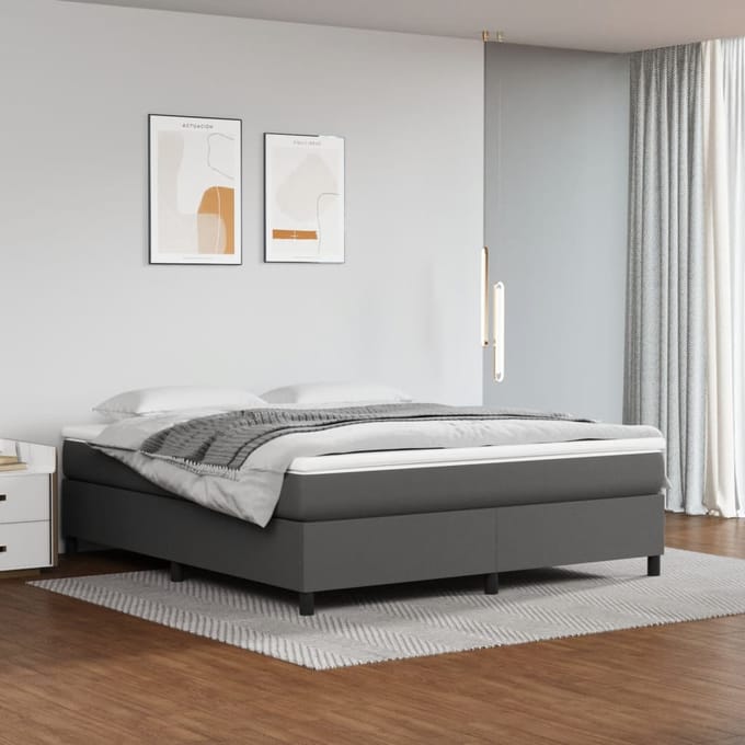 vidaXL - Boxspring - bed - kunstleer - grijs - 160x200 - cm