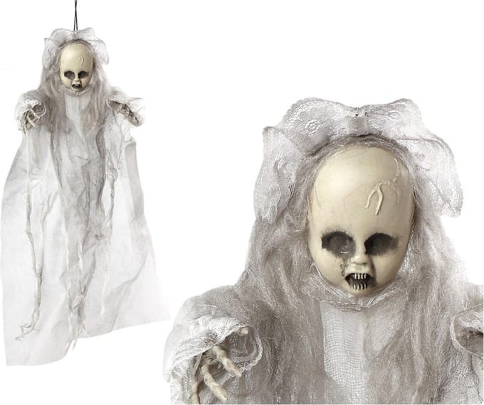 Horror hangdecoratie spook/geest pop wit - 50 cm - Halloween decoratie poppen