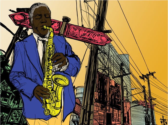 Fotobehang - Saxophonist in New York.