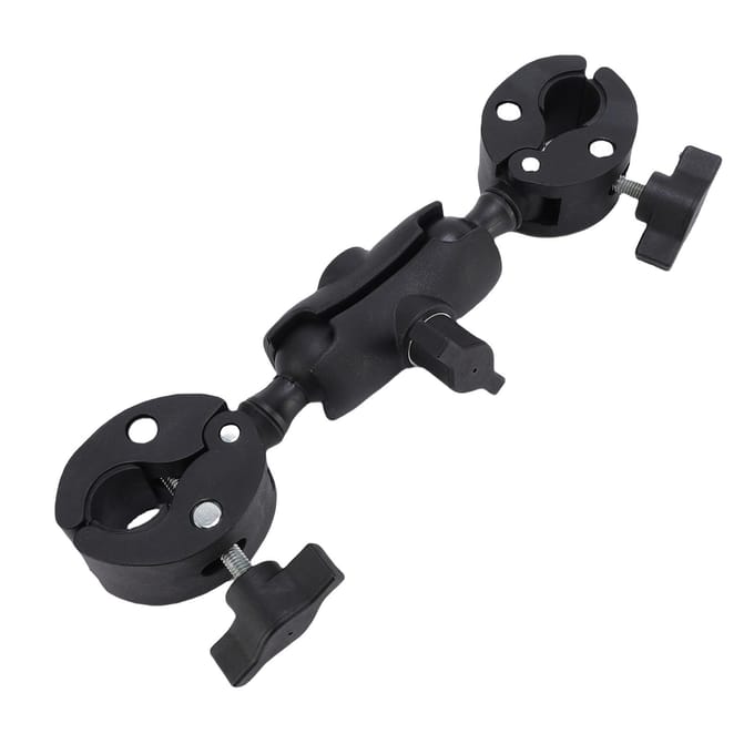 Dubbele Klem Montagebeugel met 360 Graden Kogelkop Scharnierende Arm Parapluhouder Camera Klem black