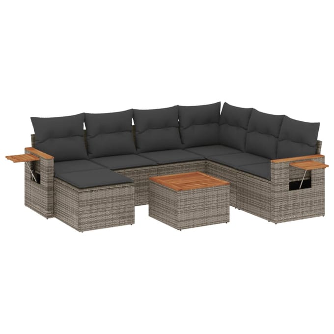 vidaXL - 8-delige - Loungeset - met - kussens - poly - rattan - grijs
