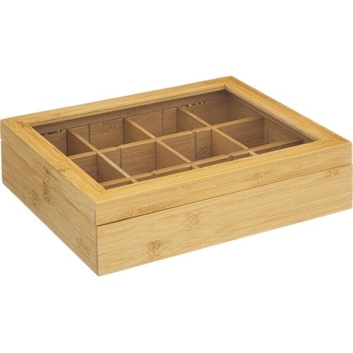 5Five Theedoos - 12-vaks - Bamboe hout - 23 x 28 x 7 cm - zelf indeelbaar - opbergkistje