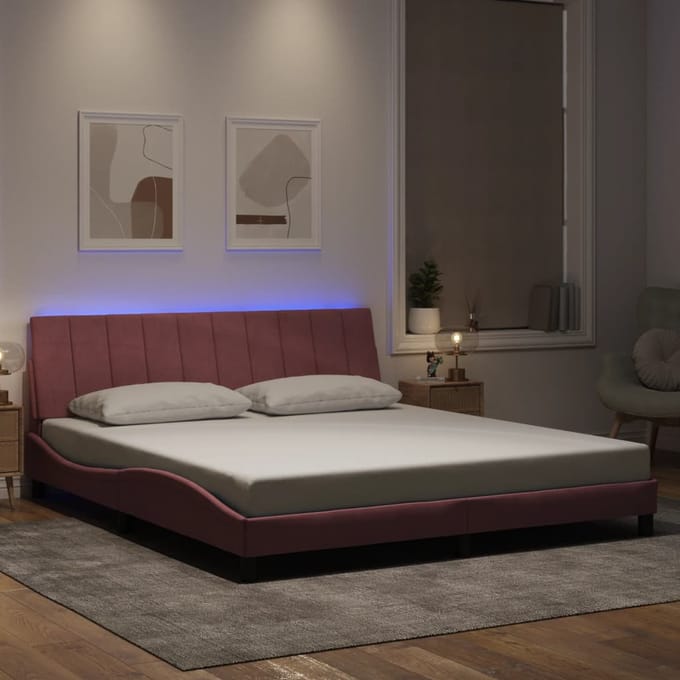 vidaXL - Bedframe - met - LED - zonder - matras - "Hanko" - - fluweel - roze - 180x200 - cm