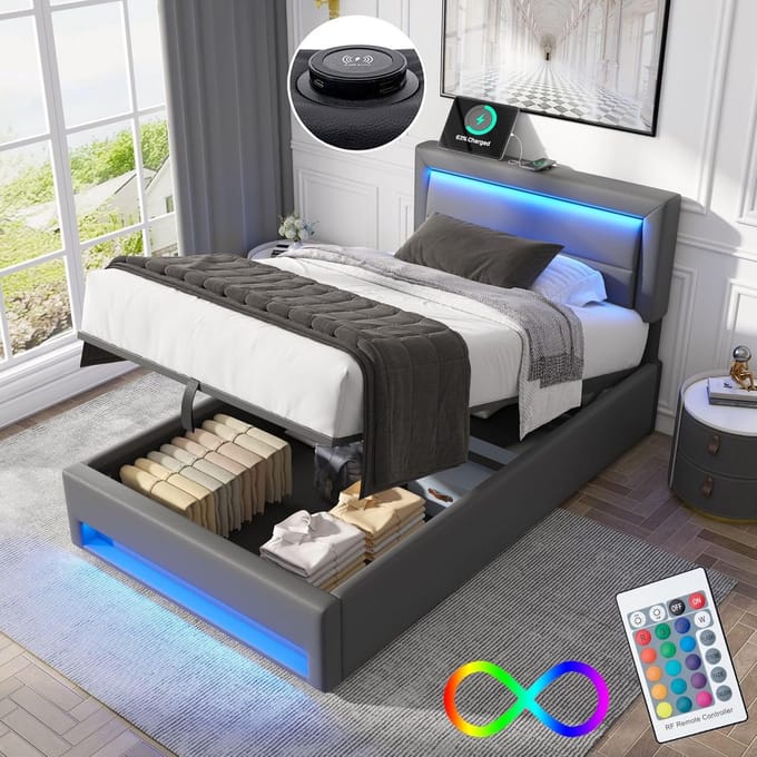 Eenpersoons Bed 90x190 cm met USB Oplaadpunt en Opbergruimte