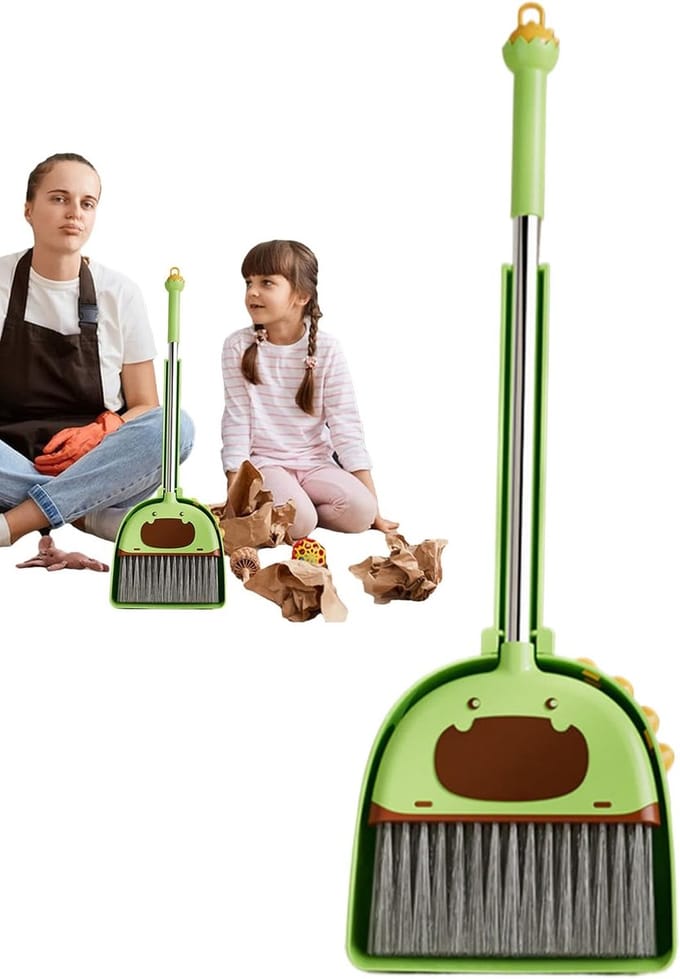 Kinder Bezem Set - Speelgoed Schoonmaken - Educatief Spel - Licht Handig Ontwerp - 56 cm Hoogte - Groen