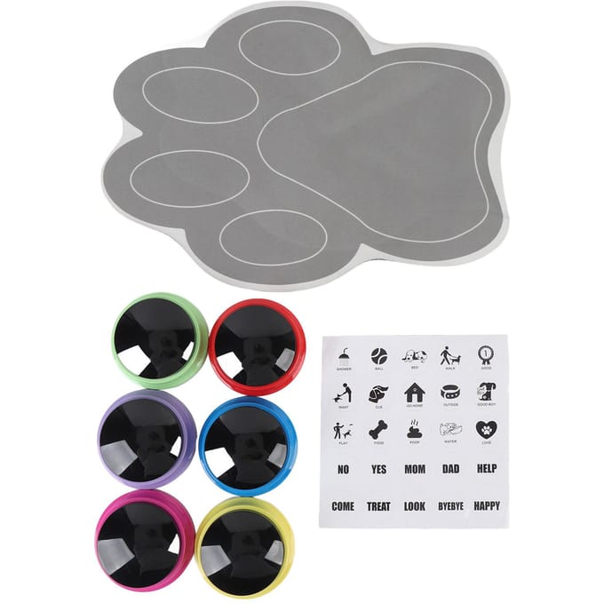6pcs Boutons de Communication pour Chien Ensemble de Buzzers Parlants Interactifs Chat Chien Boutons d'Entraînement pour Animaux de Compagnie avec gray
