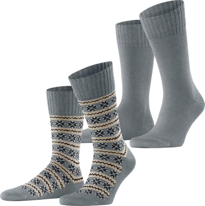 Esprit Scandi 2-Pack gedessineerd katoen wol multipack sokken heren grijs - maat 39-42