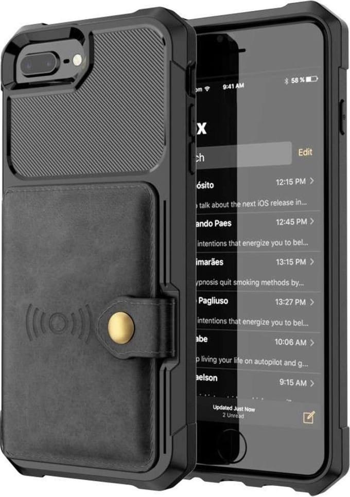 Apple iPhone 7 Plus - iPhone 8 Plus Backcover - Zwart - 3 in 1 Card Case - Portemonnee met Magneet