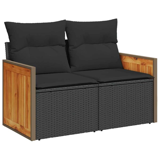 vidaXL - 6-delige - Loungeset - met - kussens - poly - rattan - zwart