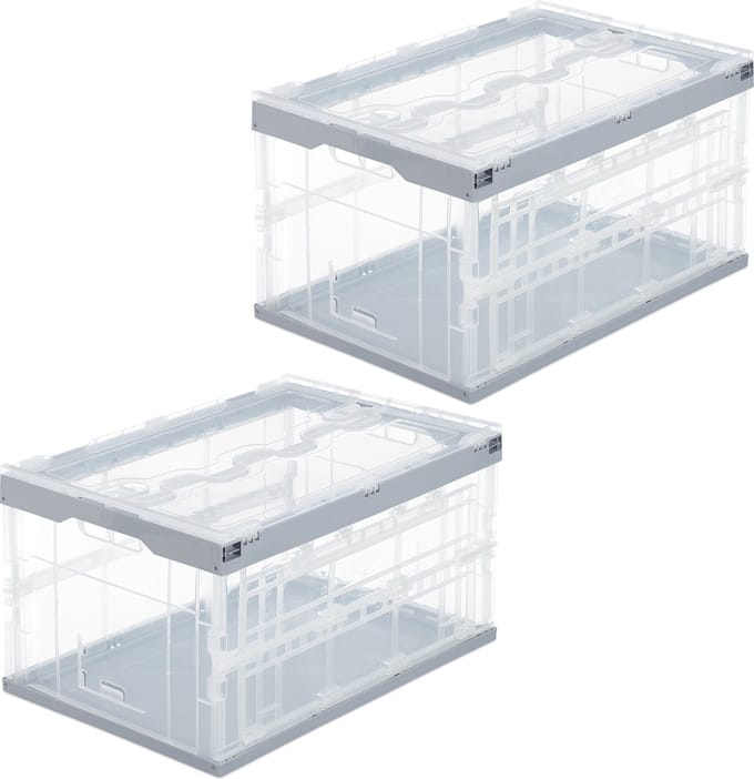 2x vouwkrat professioneel - transparant - boodschappenkrat - stapelbaar - 60 L