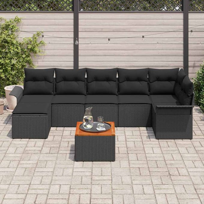 vidaXL - Tuinbank - Set - 8 - st - Zwart - poly - rattan