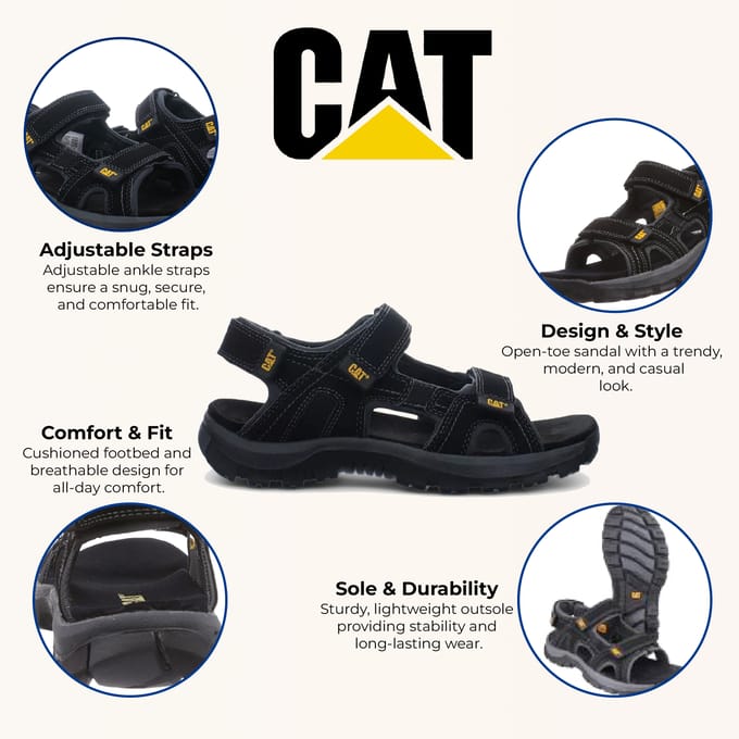 Caterpillar Heren Zwarte Leren Giles Trekking Sandalen