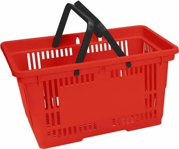 Winkelmandje 28 liter - rood - 2 handgrepen - 10 stuks