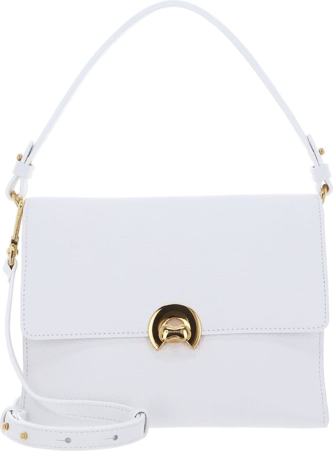 COCCINELLE Leren Schoudertas Binxie Handbag Grained Leather Brillant White Wit