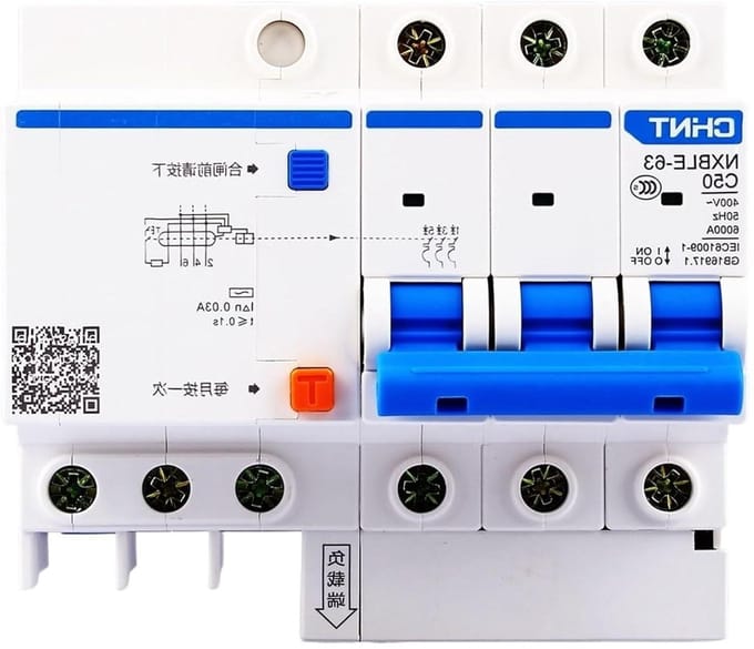 Aardlekschakelaar - Stroomonderbreker - Elektrische veiligheid - 3-polig model - 63 Ampère - Grijs