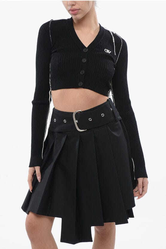 Cropped Cardigan met contrasterende naden in zwart