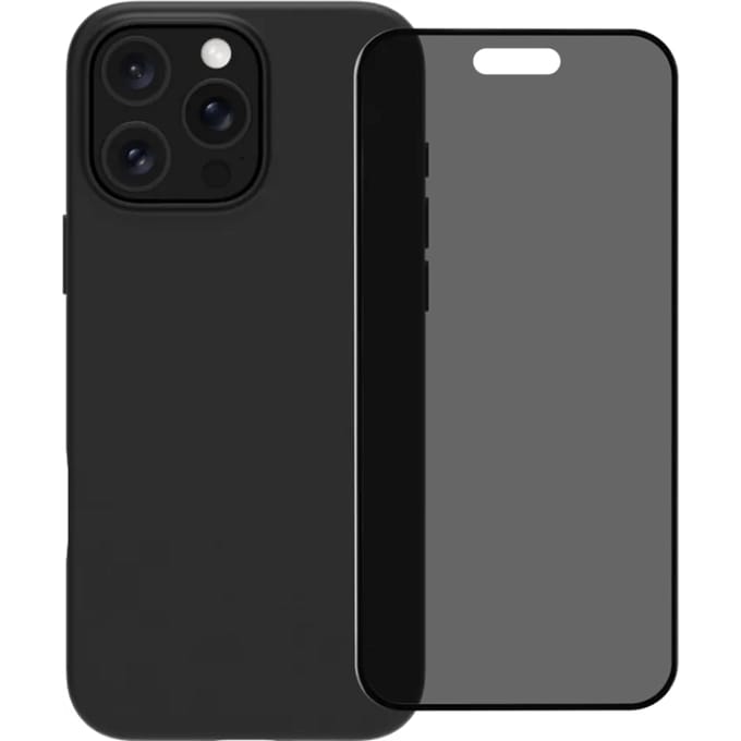 BlueBuilt Back Cover iPhone 16 Pro Zwart + Privacy Filter Screenprotector Glas