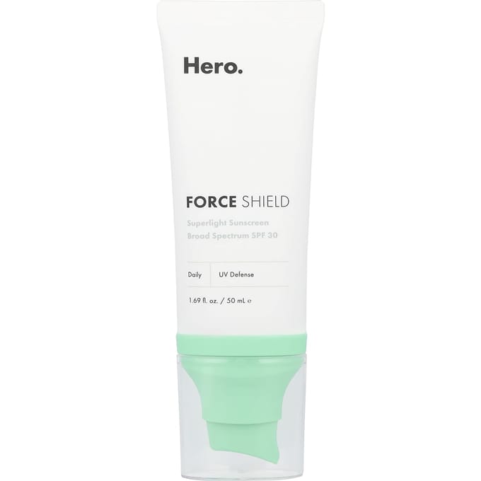 Hero Cosmetics, Force Shield, Superlicht Zonnebrandcrème, SPF 30, 1.69 fl oz (50 ml) white