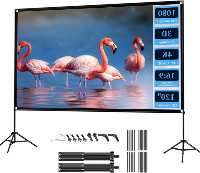 Projectiescherm met Statief - Draagbaar Scherm - Thuisbioscoop Creëren - Kreukvrij Polyester - 120 inch - Wit
