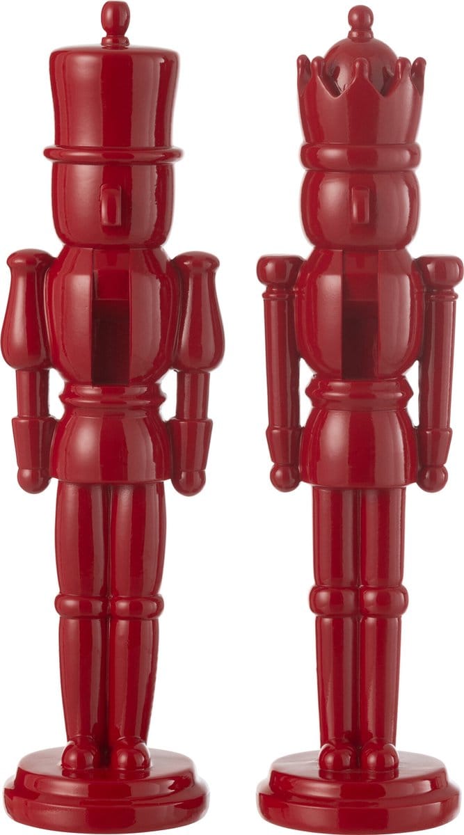 J-Line figuur Notenkraker - polyresin - blinkend rood - medium - 2 stuks