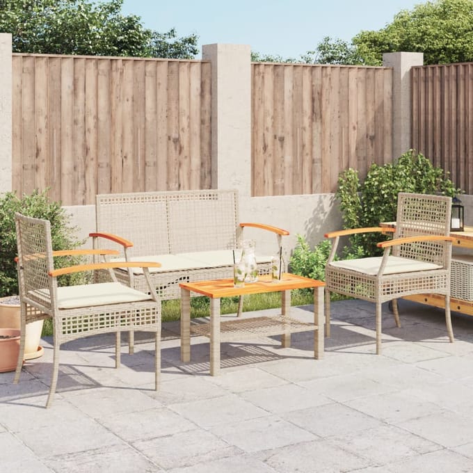 vidaXL - 4-delige - Loungeset - met - kussens - poly - rattan - beige