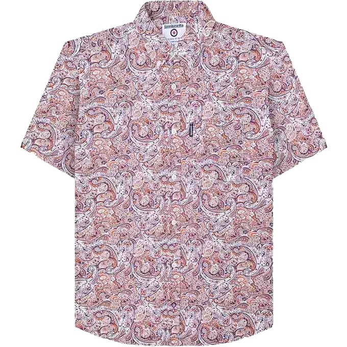 Lambretta Heren Paisley Overhemd met korte mouwen (Roest/Wit)