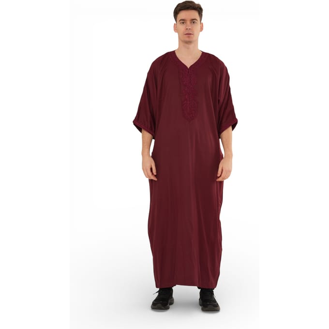 Heren wijnrood Marokkaanse Thobe Jubba Robe Eid Djellaba Gandoura - HM62