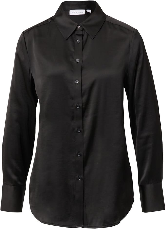 Dames satijnen blouse met lange mouwen en kraag met plooien COMMA