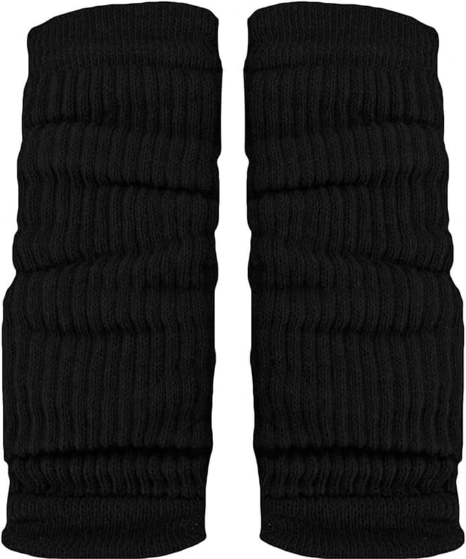 Famanu - Zwarte vintage gebreide beenwarmers 42 cm, zacht en elastisch