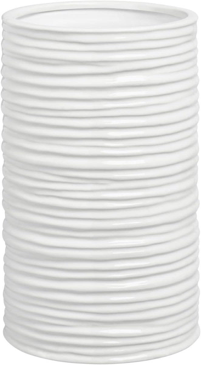 Medium Witte Keramische Cilinder Vaas met Rimpeling Design