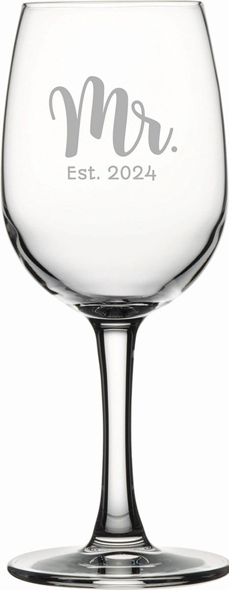 Gegraveerde witte wijnglas 26cl Mr. Est. 2024