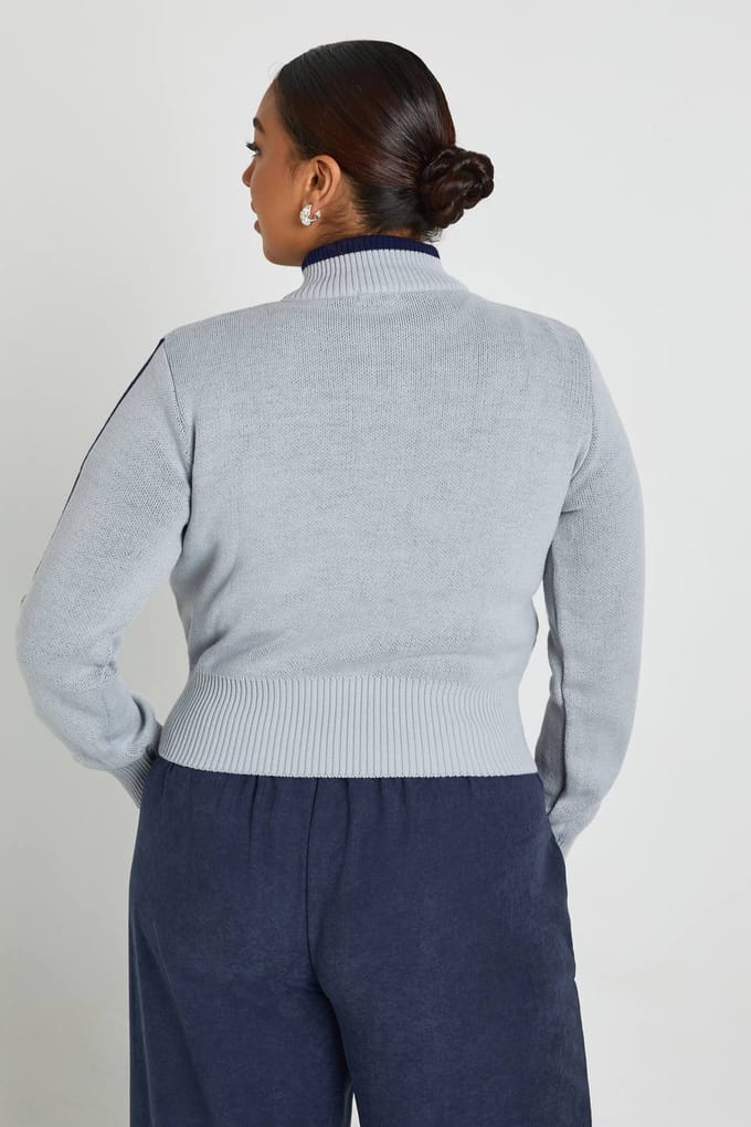 boohoo Dames Plus Varsity Zip-Front Cardigan | Grey | Maat: 20-22