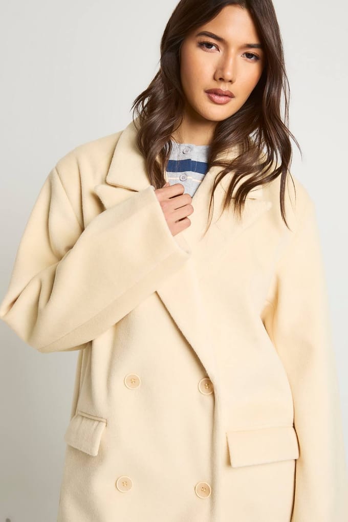 boohoo Dames Maxi Wollen-Look Jas | Butter | Maat: 8