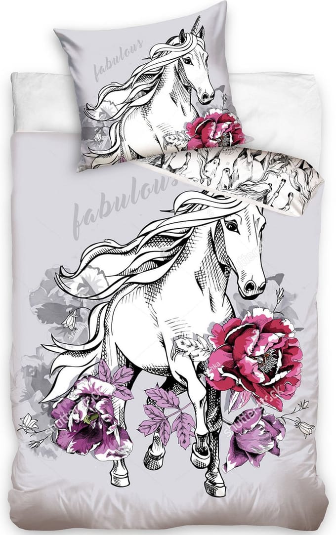 DREAMEE Dekbedovertrek Fabulous Unicorn - Eenpersoons - 140x200 cm - Grijs