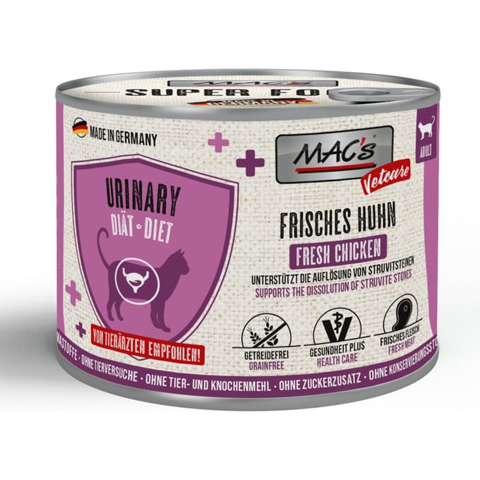 Voordeelverpakking 24x 200g MAC's Cat Vetcare Urinary vers kip natvoer voor katten