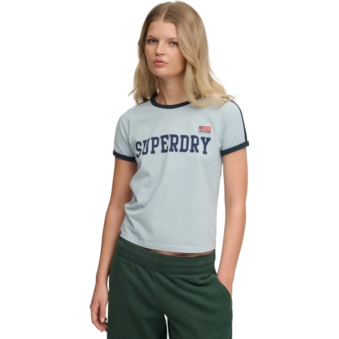 Superdry Athletic Essentials Gestreept T-shirt Blue Grootte: 40