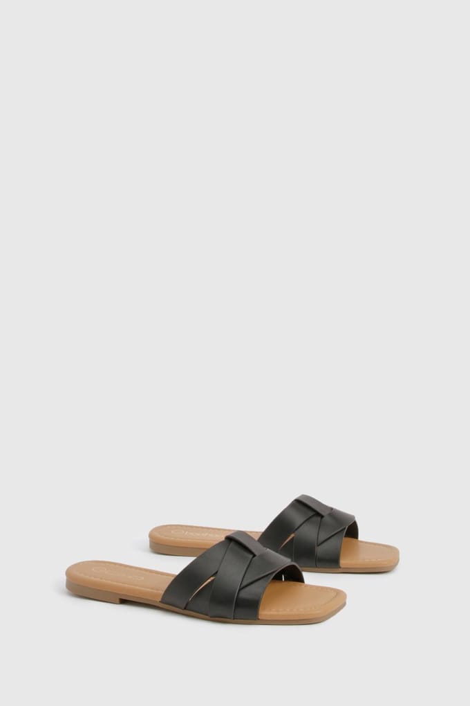 boohoo Dames Geweven Basic Mule Sandalen | Zwart | Maat: 36