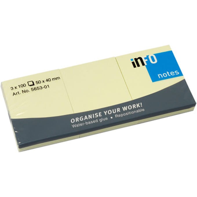 Info sticky notes - 3 x 100 vel - 50x40mm - geel - IN-5653-01