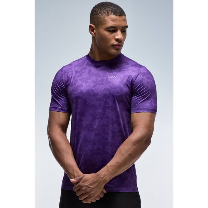 Heren Active Regular Fit Geo Camo T-shirt | Purple | Size Large