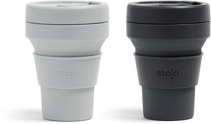 STOJO - Opvouwbare Beker - To Go - Carbon & Cashmere - 355ml - Herbruikbaar - Reusable Cup - Set van 2 Stuks