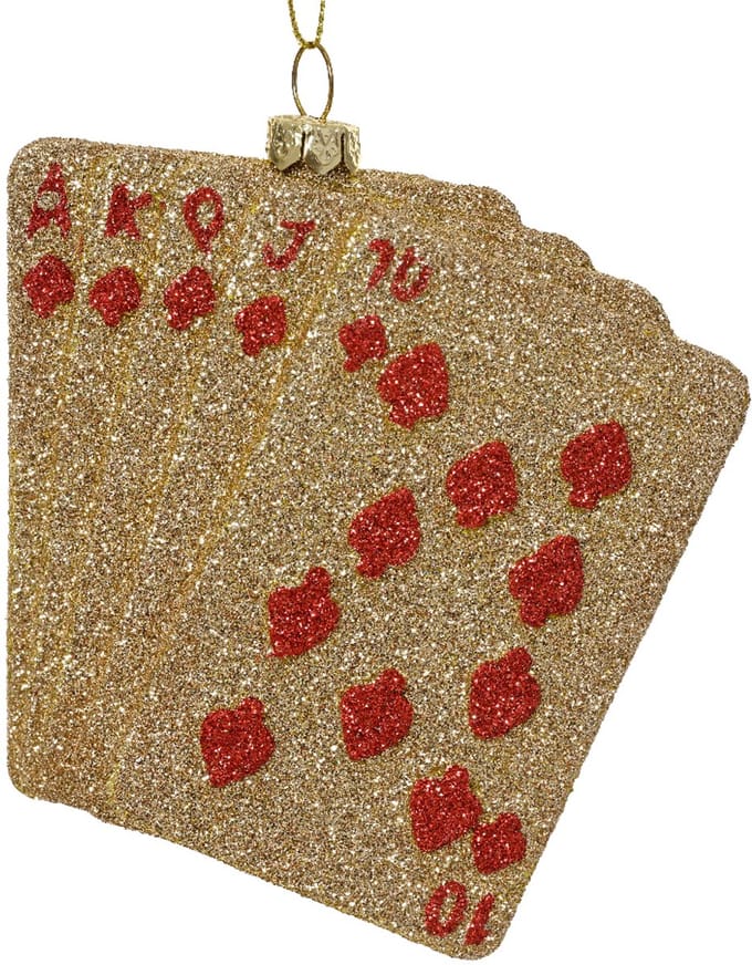Decoris - Ornament Kerst Speelkaart - Rood/Goud Glitter – L11 x B10 cm