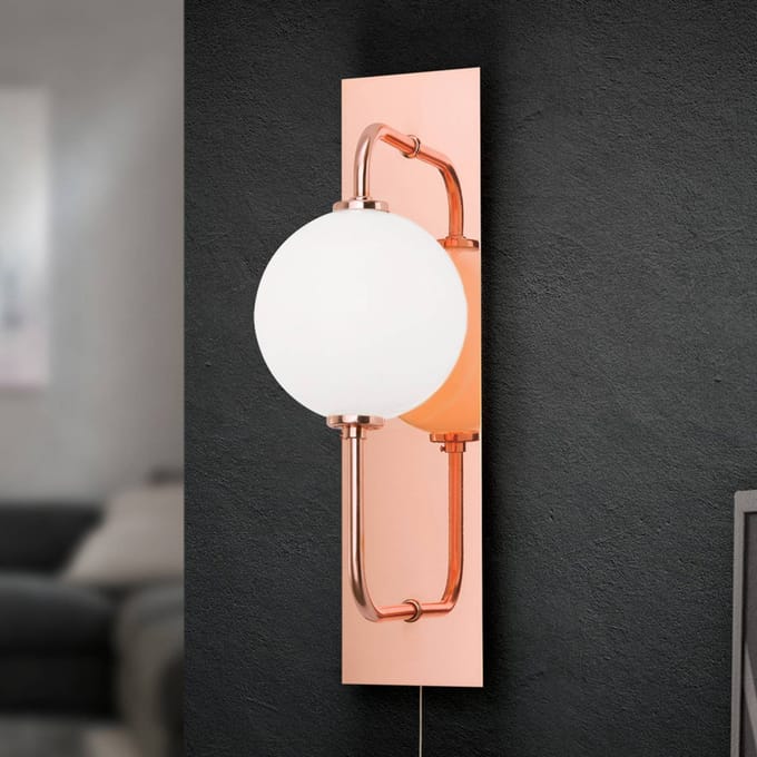 ORION LED wandlamp Pipes met glasbol, koper