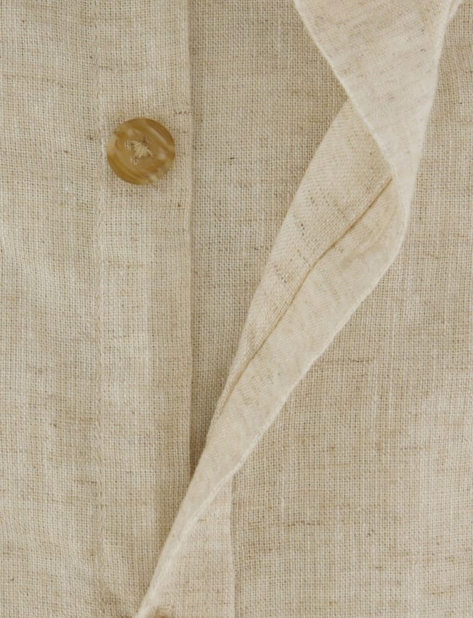 Beige linnen button-down collar overhem Ledub Modern Fit