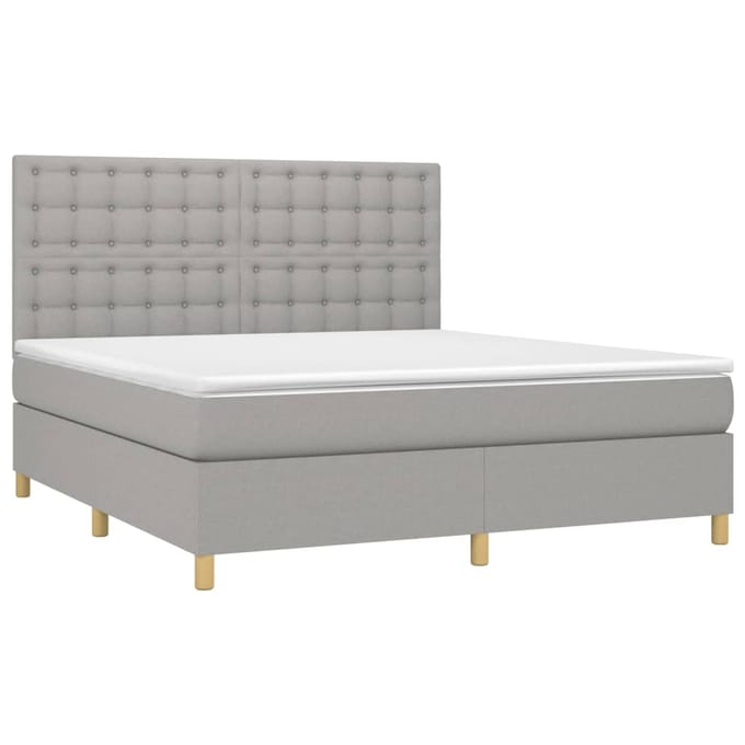 vidaXL - Boxspring - met - matras - en - LED - stof - lichtgrijs - 160x200 - cm