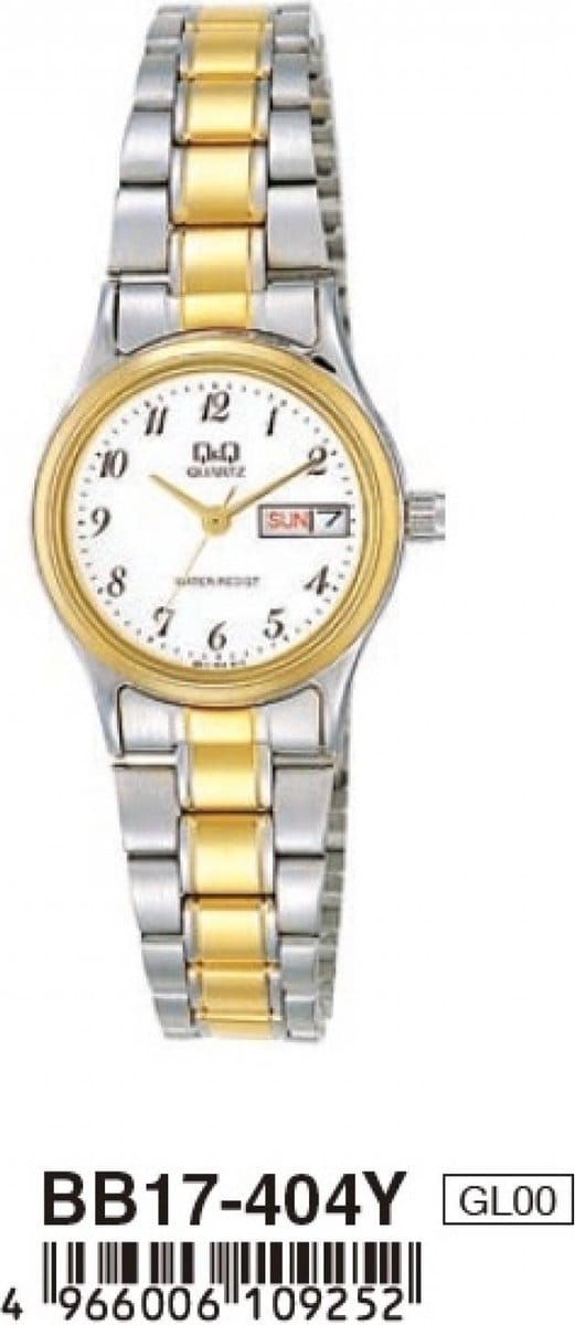 Q&Q Dames horloge met dag en datumaanduiding BB17-404Y goud - zilverkleurig