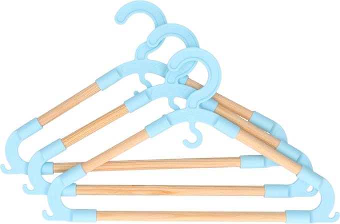 Storage Solutions kledinghangers voor kinderen - 3x - kunststof/hout - blauw - Sterke kwaliteit